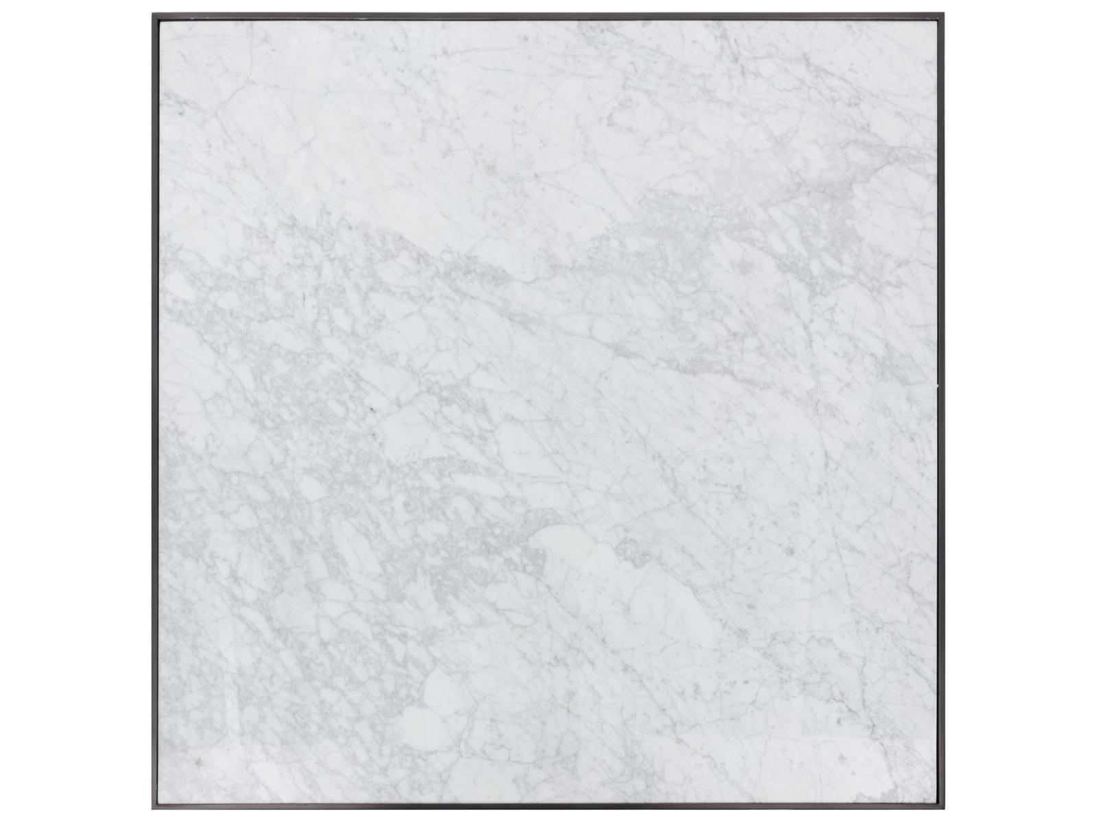 Selah Square Coffee Table in White Carrara Marble and Black Steel