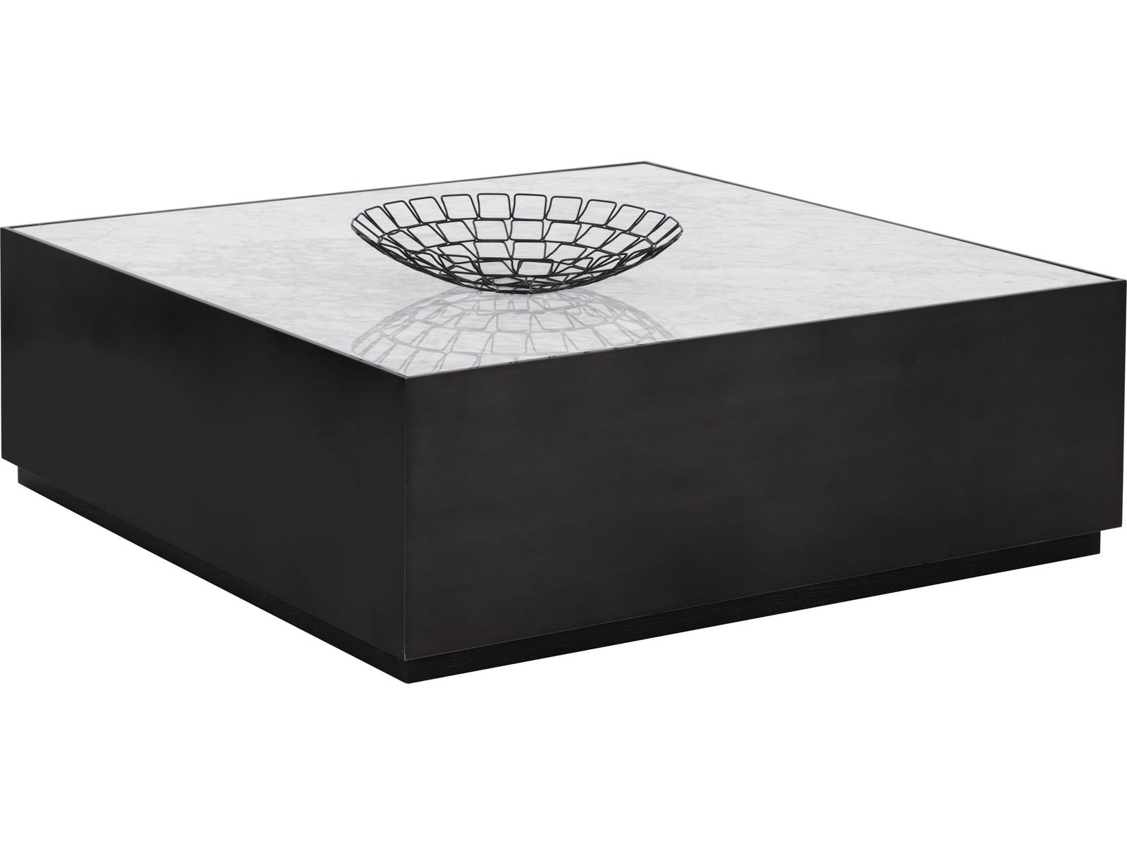 Selah Square Coffee Table in White Carrara Marble and Black Steel