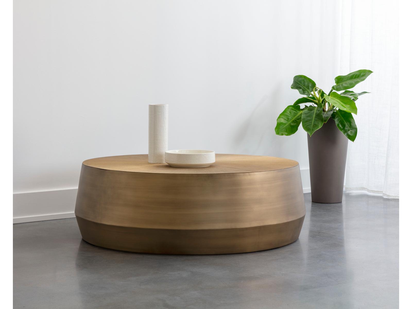 Creed Round Coffee Table in Antique Gold Metal
