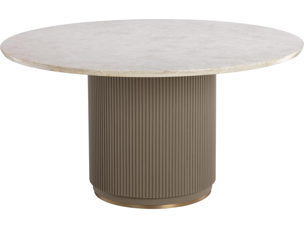 Cataldi 59-Inch Round Dining Table with Cream Marble Top and Taupe Faux Leather Base