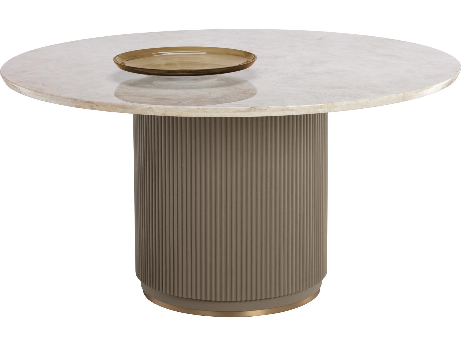 Cataldi 59-Inch Round Dining Table with Cream Marble Top and Taupe Faux Leather Base