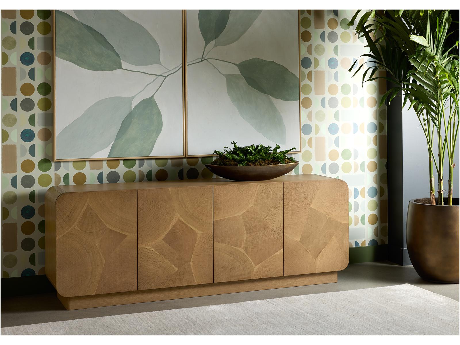 Fauna 88-Inch Oak Wood Sideboard with Oyster-Cut Veneer in Warm Brown