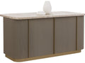 Cataldi Kitchen Island with Marble Top and Taupe Faux Leather
