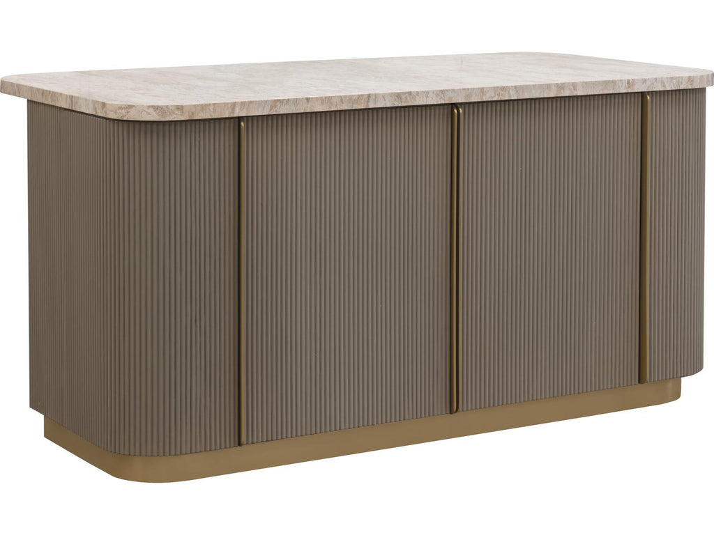 Cataldi Kitchen Island with Marble Top and Taupe Faux Leather