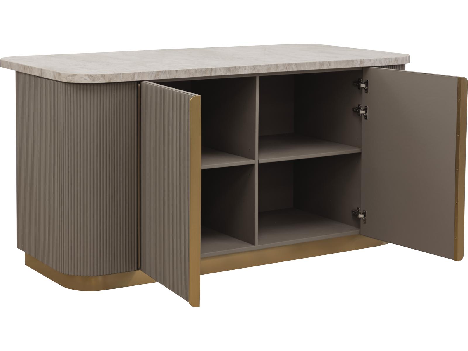 Cataldi Kitchen Island with Marble Top and Taupe Faux Leather