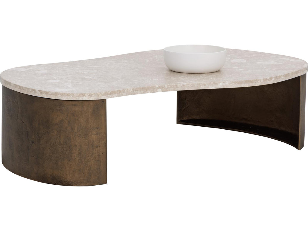 Nafisa Oval Coffee Table in Cream Marble and Antique Bronze
