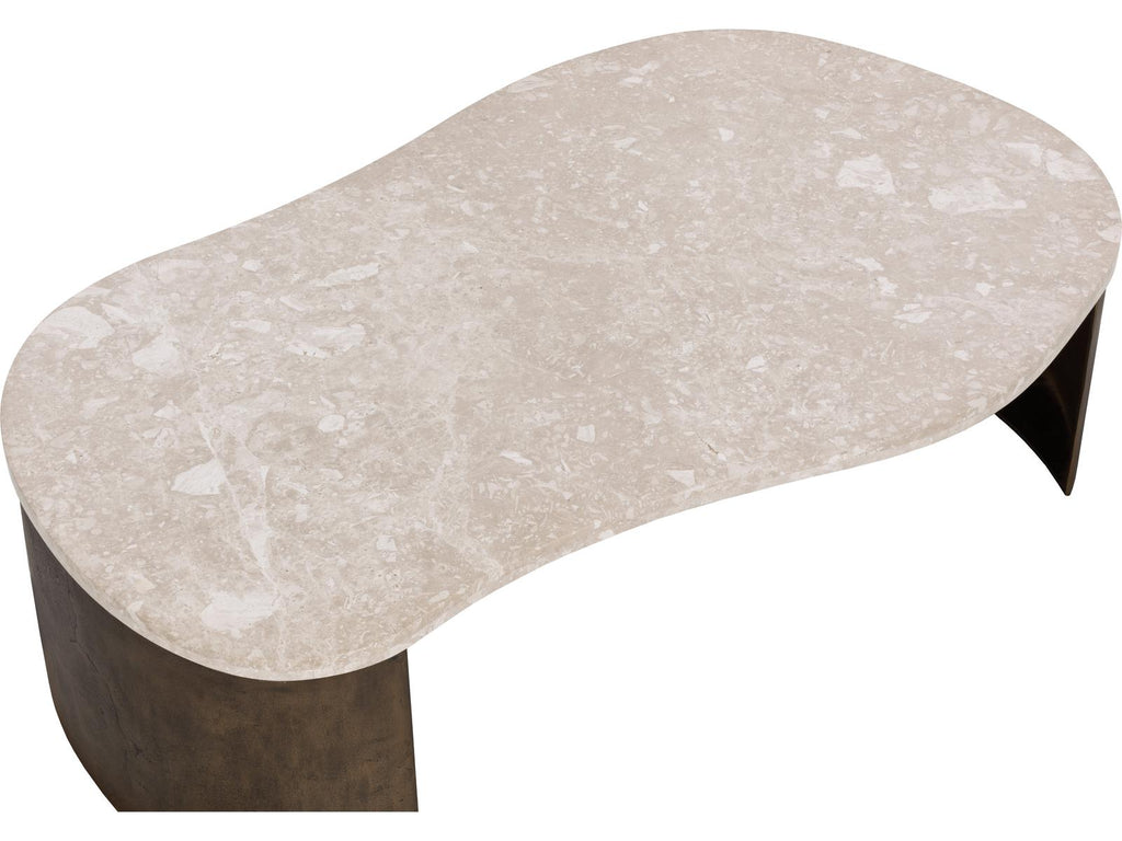 Nafisa Oval Coffee Table in Cream Marble and Antique Bronze