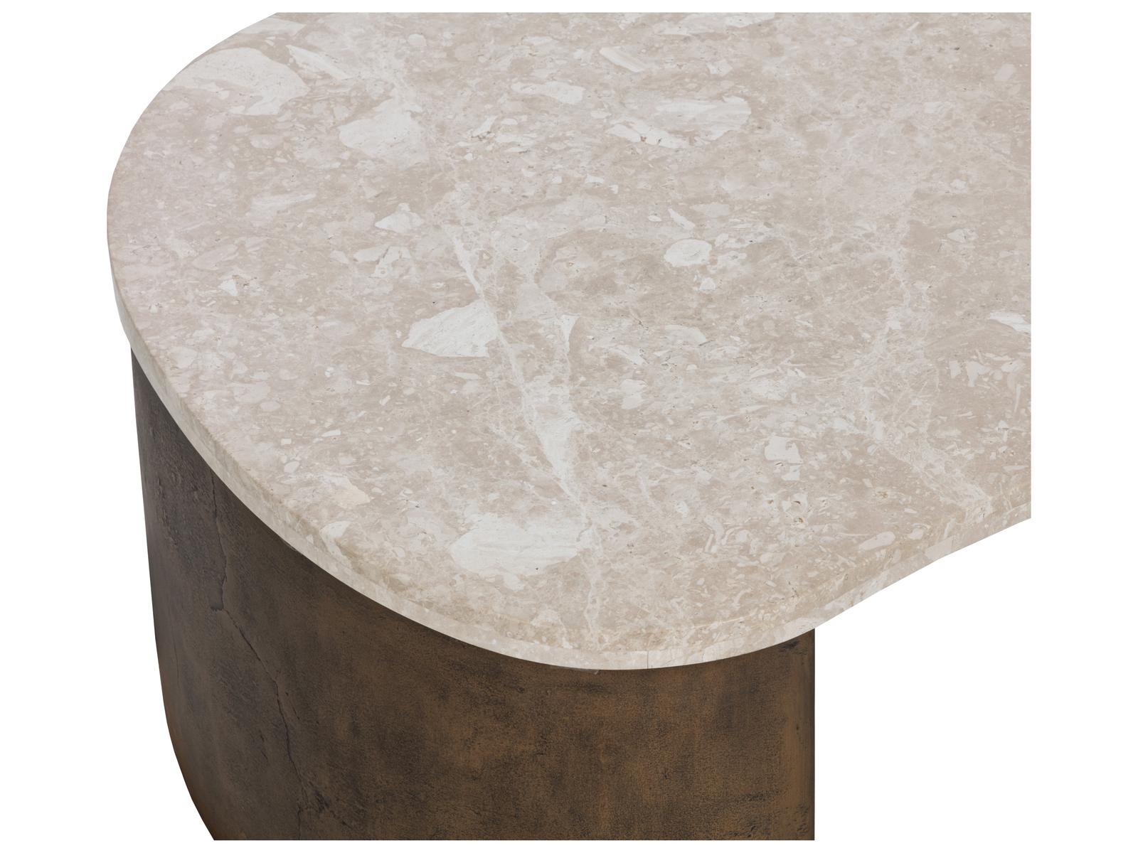 Nafisa Oval Coffee Table in Cream Marble and Antique Bronze