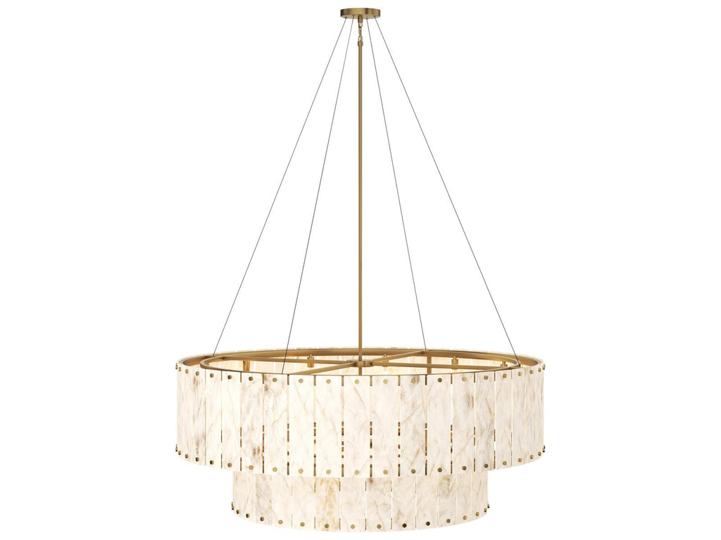 Sunpan Apsara 24-Light Alabaster Chandelier in Antique Brass