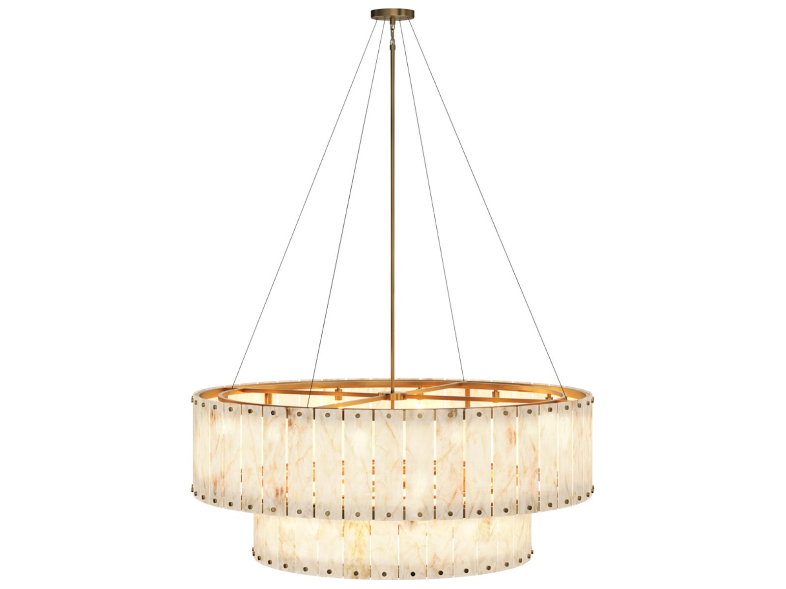 Sunpan Apsara 24-Light Alabaster Chandelier in Antique Brass