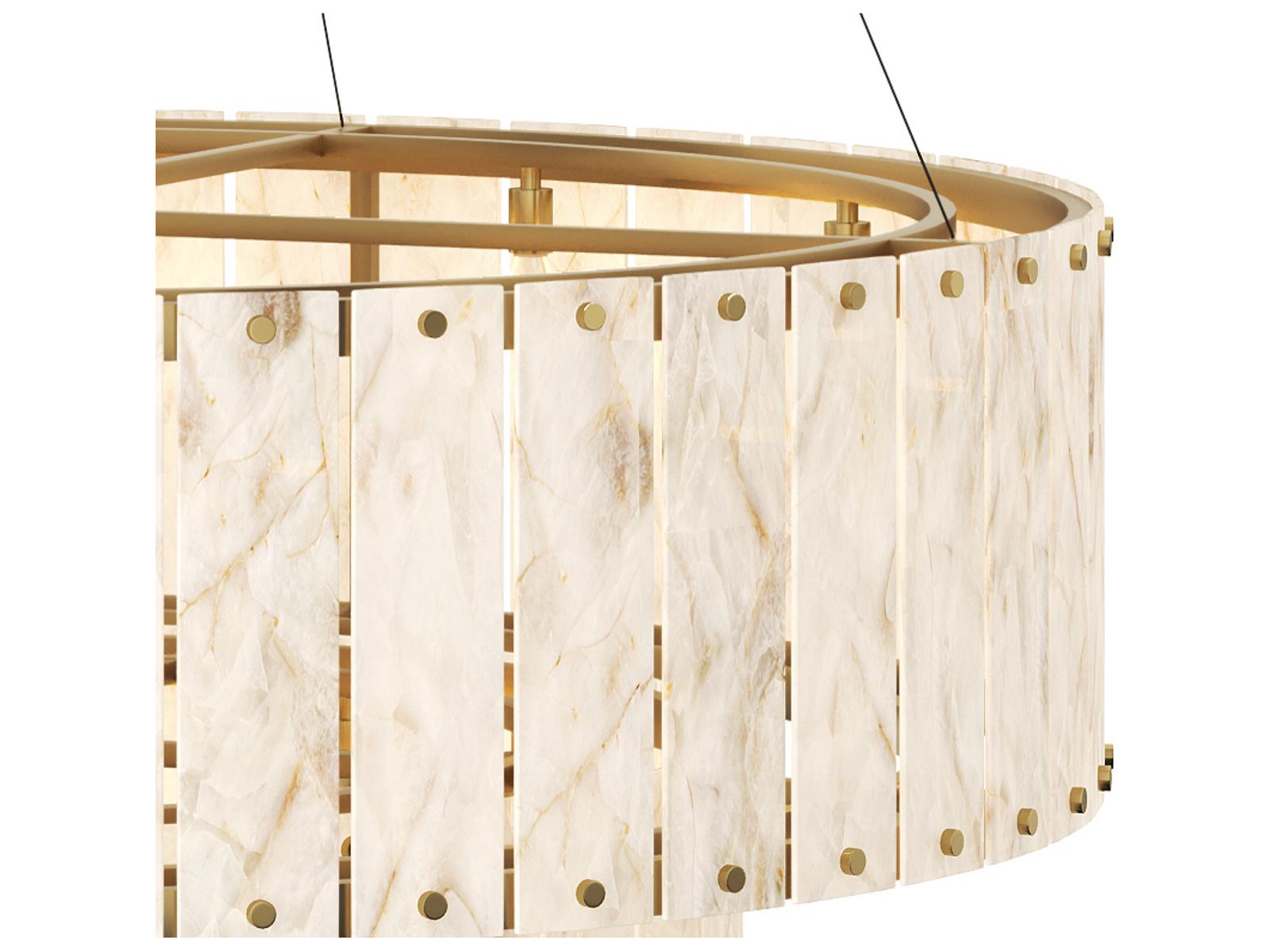 Sunpan Apsara 24-Light Alabaster Chandelier in Antique Brass