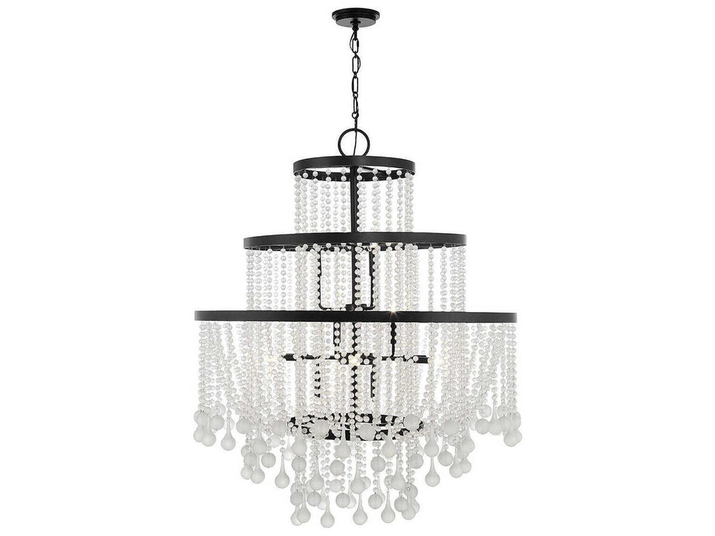 Savoy House Luna 15-Light Chandelier in Matte Black with Frosted Crystal