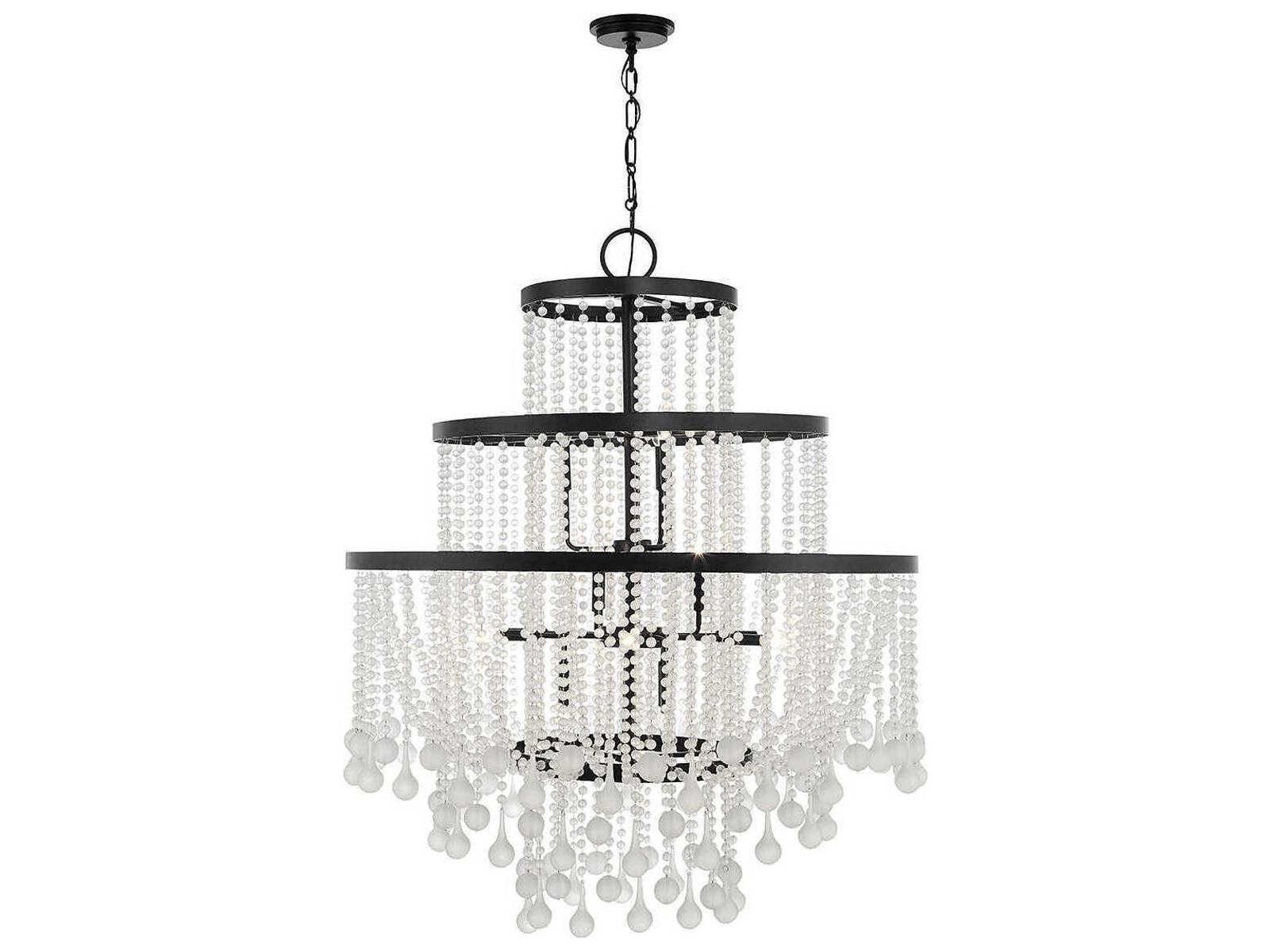 Savoy House Luna 15-Light Chandelier in Matte Black with Frosted Crystal