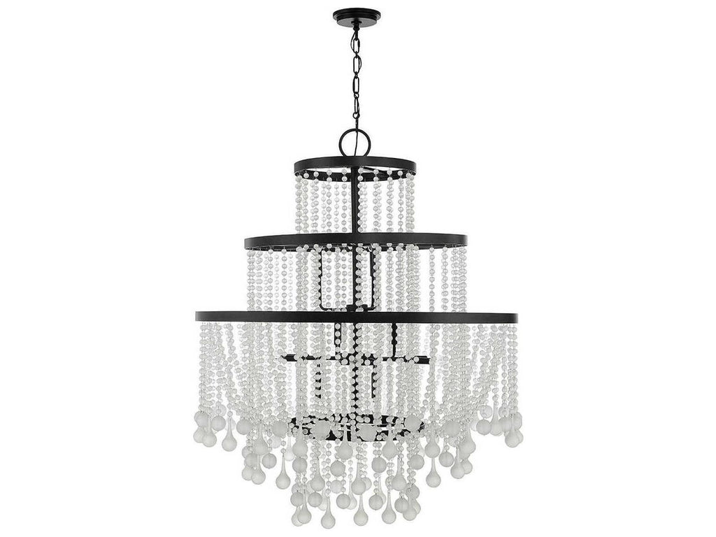 Savoy House Luna 15-Light Chandelier in Matte Black with Frosted Crystal