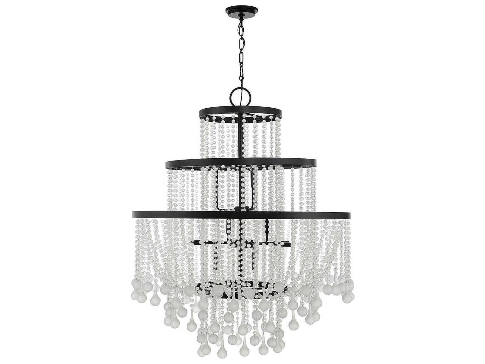 Savoy House Luna 15-Light Chandelier in Matte Black with Frosted Crystal