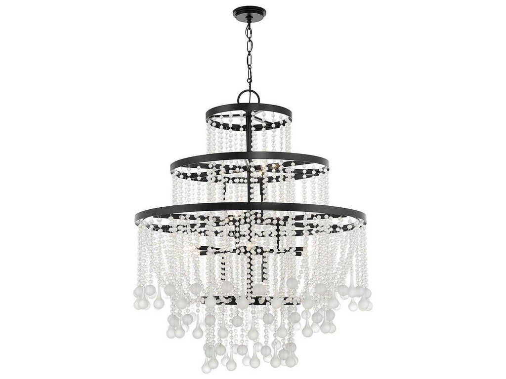 Savoy House Luna 15-Light Chandelier in Matte Black with Frosted Crystal