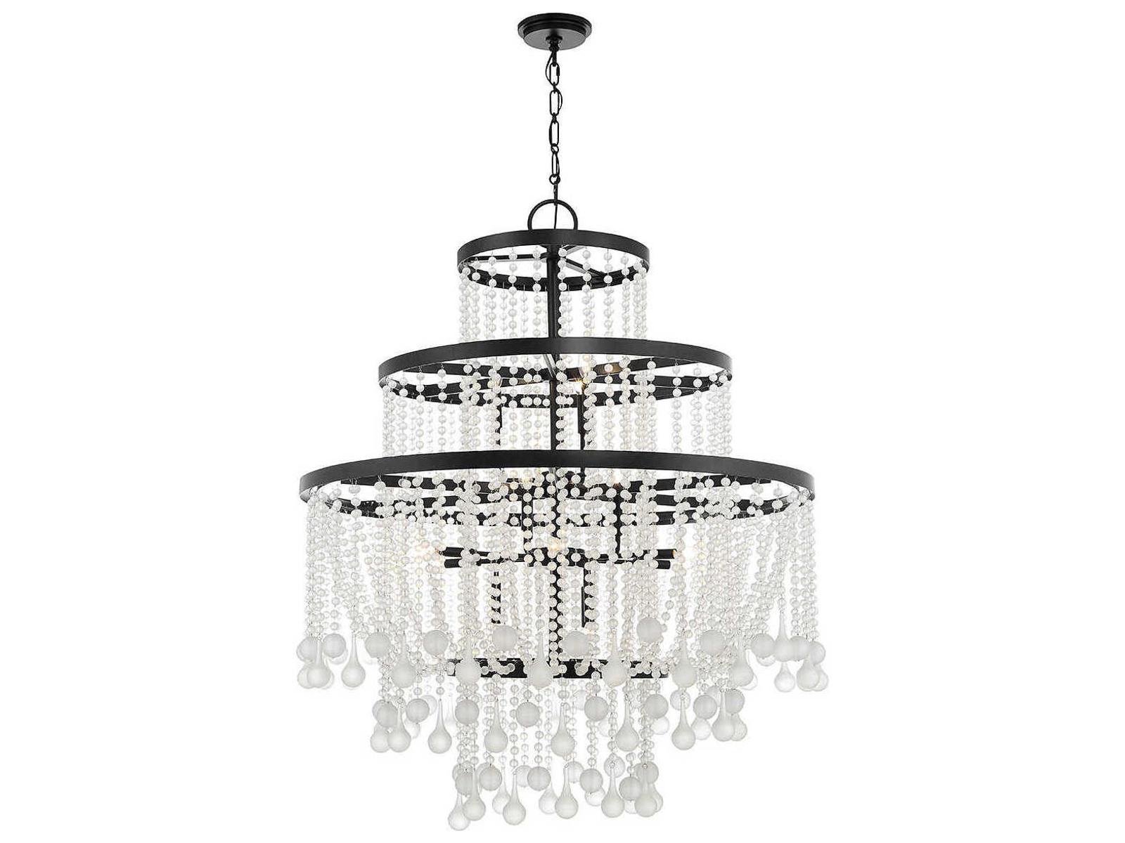 Savoy House Luna 15-Light Chandelier in Matte Black with Frosted Crystal