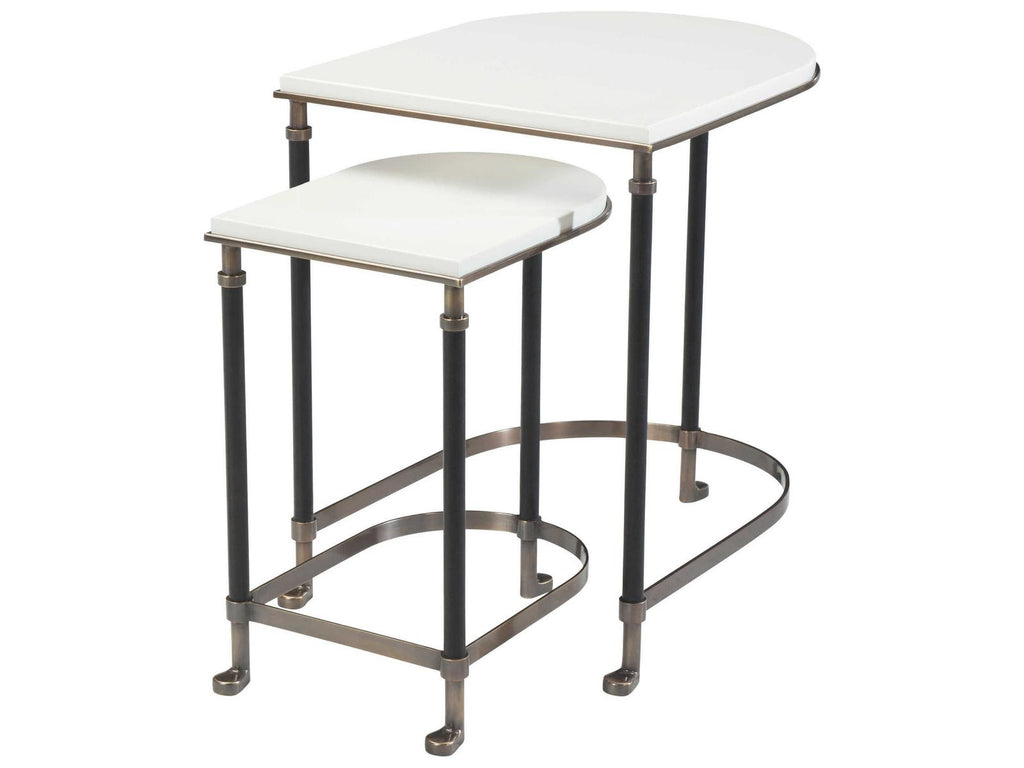 Composition Oval Nesting Tables in Brass Leather and Ivory Lacquer