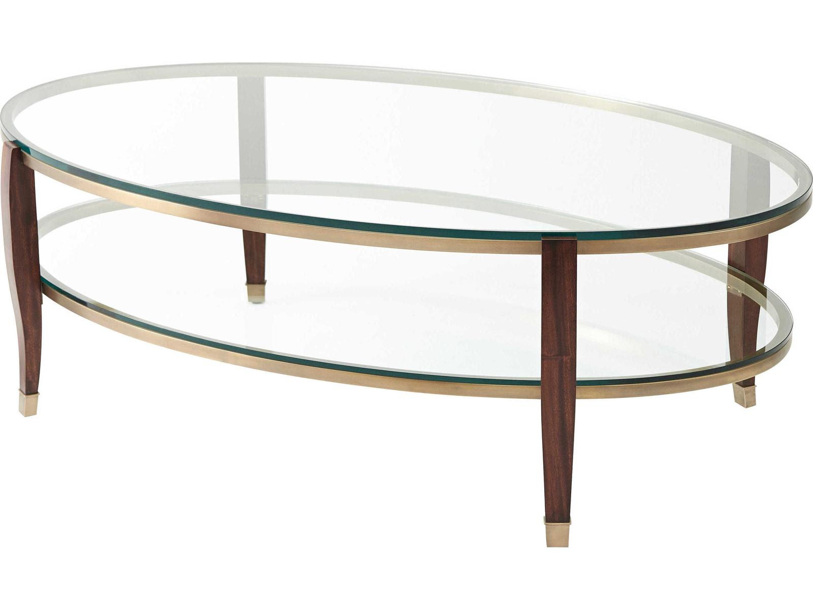 Seeing Double Oval Coffee Table with Glass and Brass Tiers