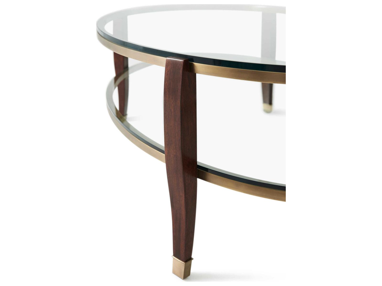 Seeing Double Oval Coffee Table with Glass and Brass Tiers