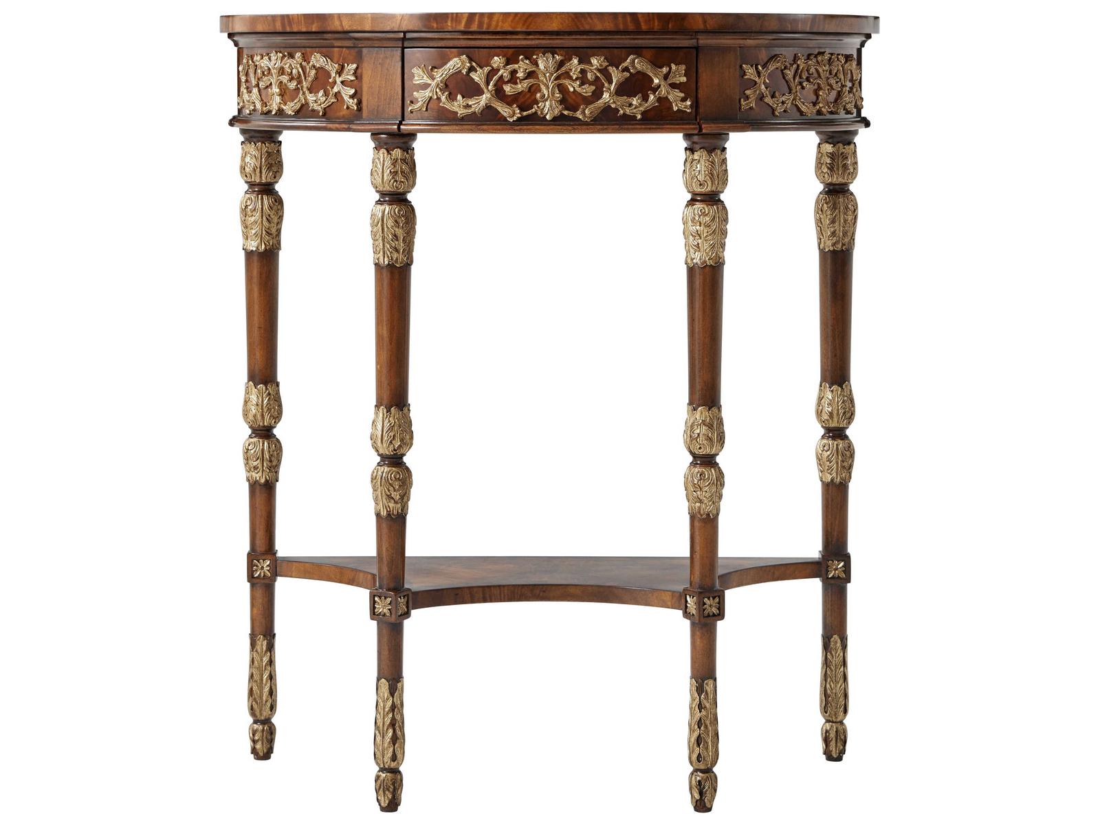 Beauty of Leaves Bowfront Console Table in Mahogany and Gilt