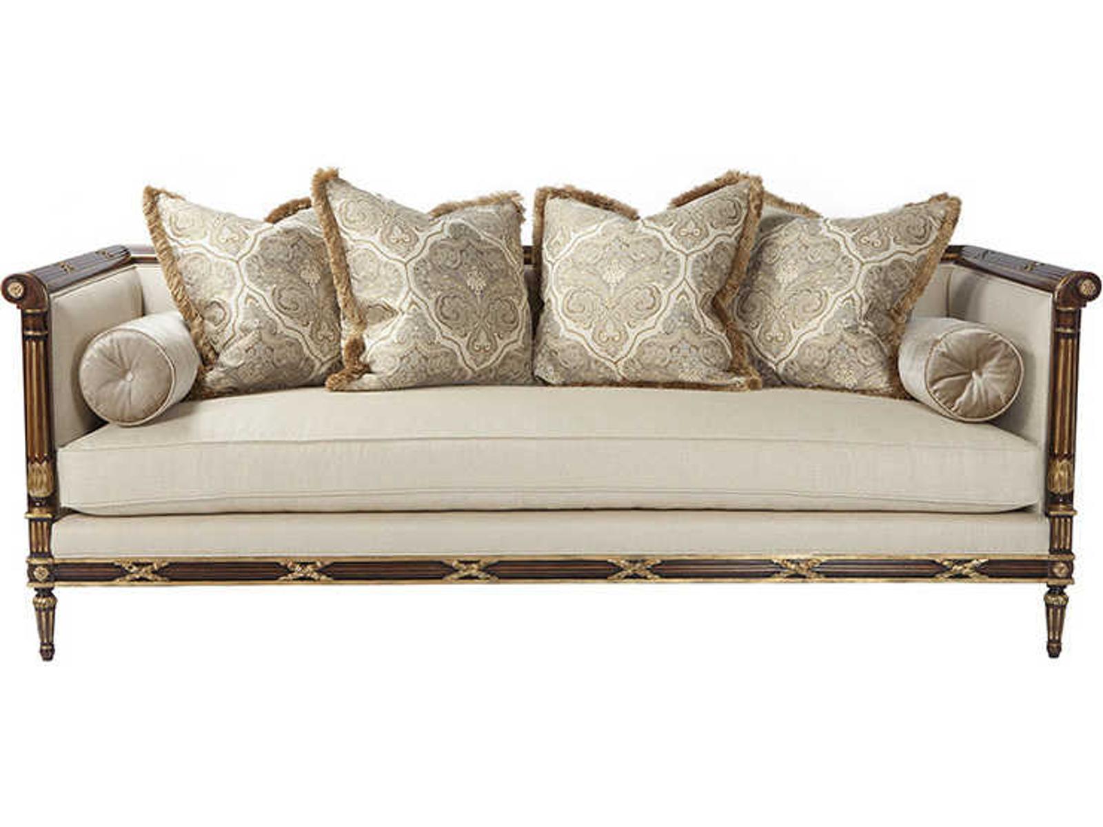 The Regent's Visit Upholstered Sofa with Carved Mahogany Wood Frame