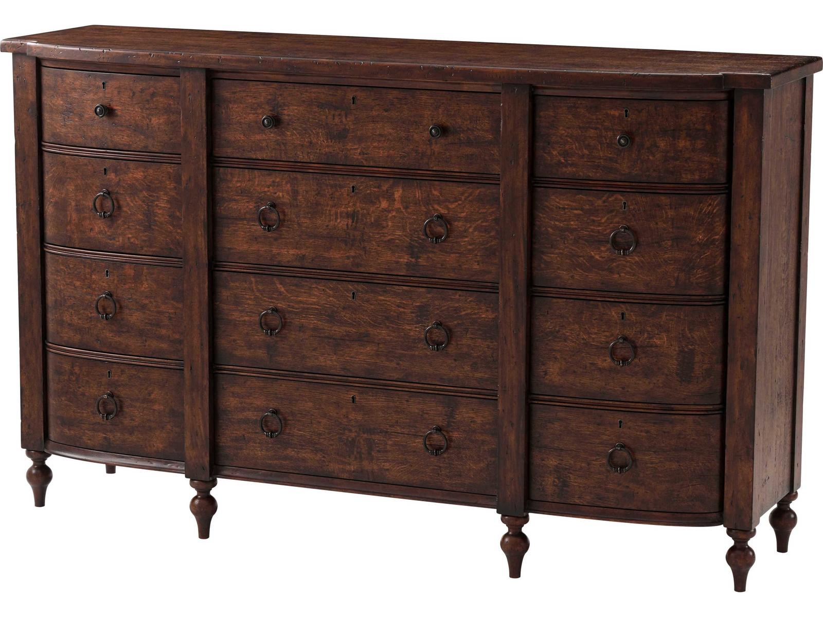 Naseby Reclaimed Oak Veneer and Mahogany Dresser with Brass Pulls