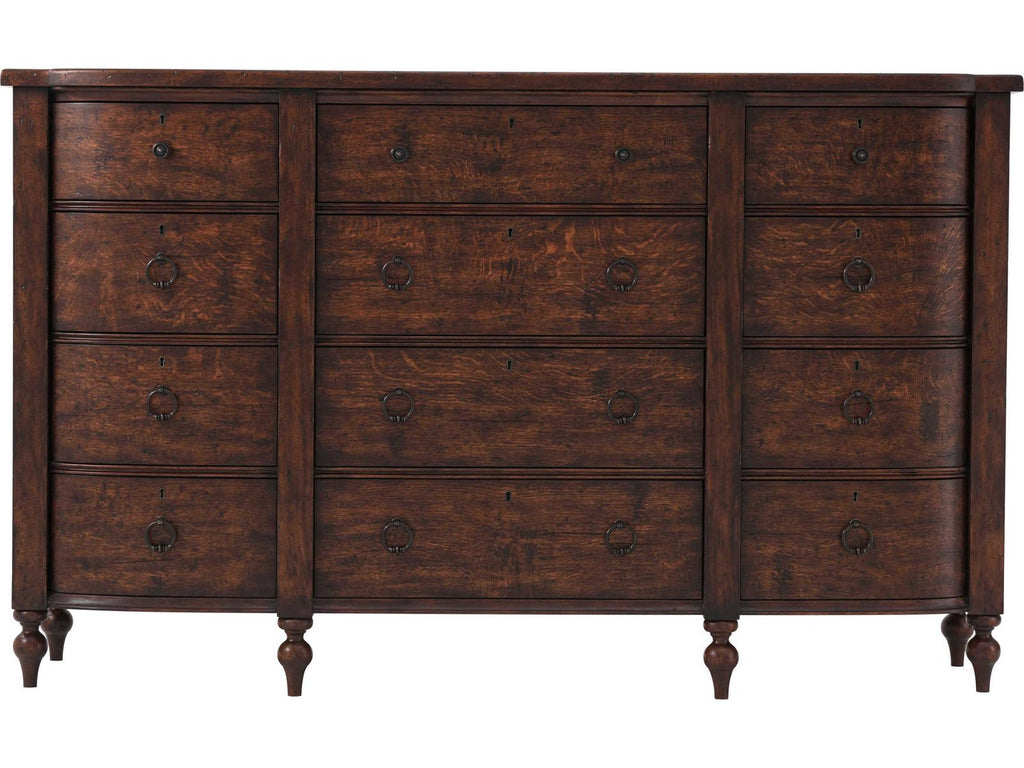 Naseby Reclaimed Oak Veneer and Mahogany Dresser with Brass Pulls