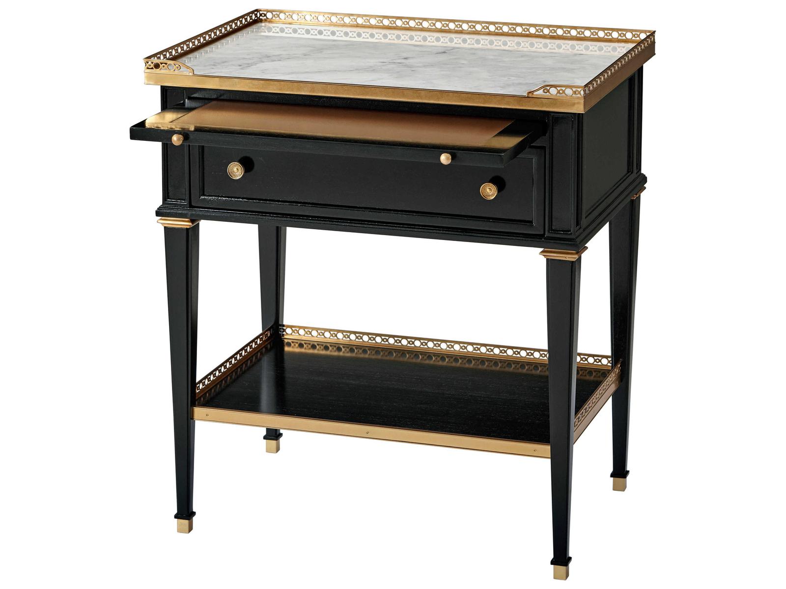 Matilde French Neoclassical Nightstand with Marble Top and Brass Accents