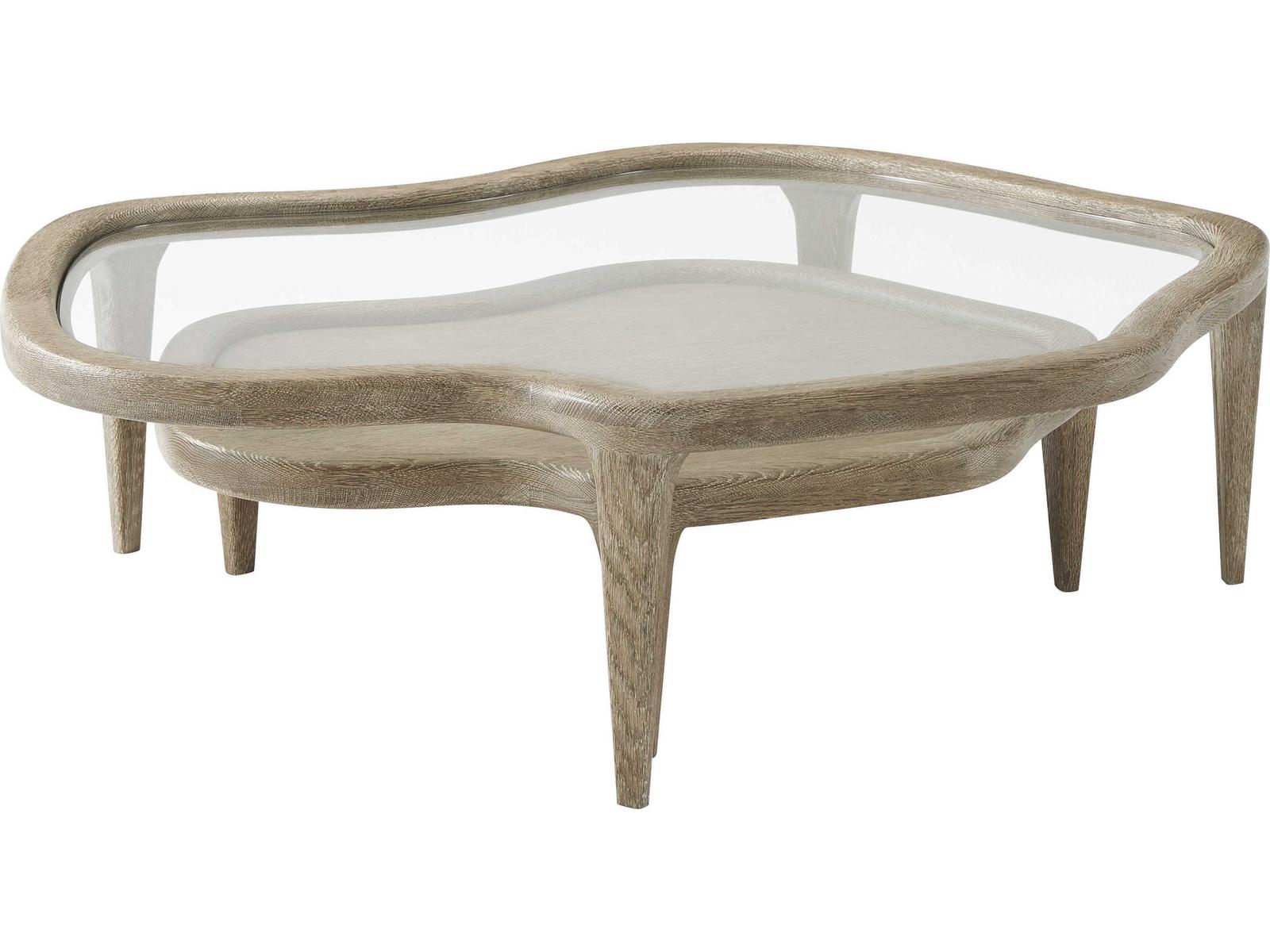 Tide Free-Form Coffee Table Oak and Glass Sandalwood Finish