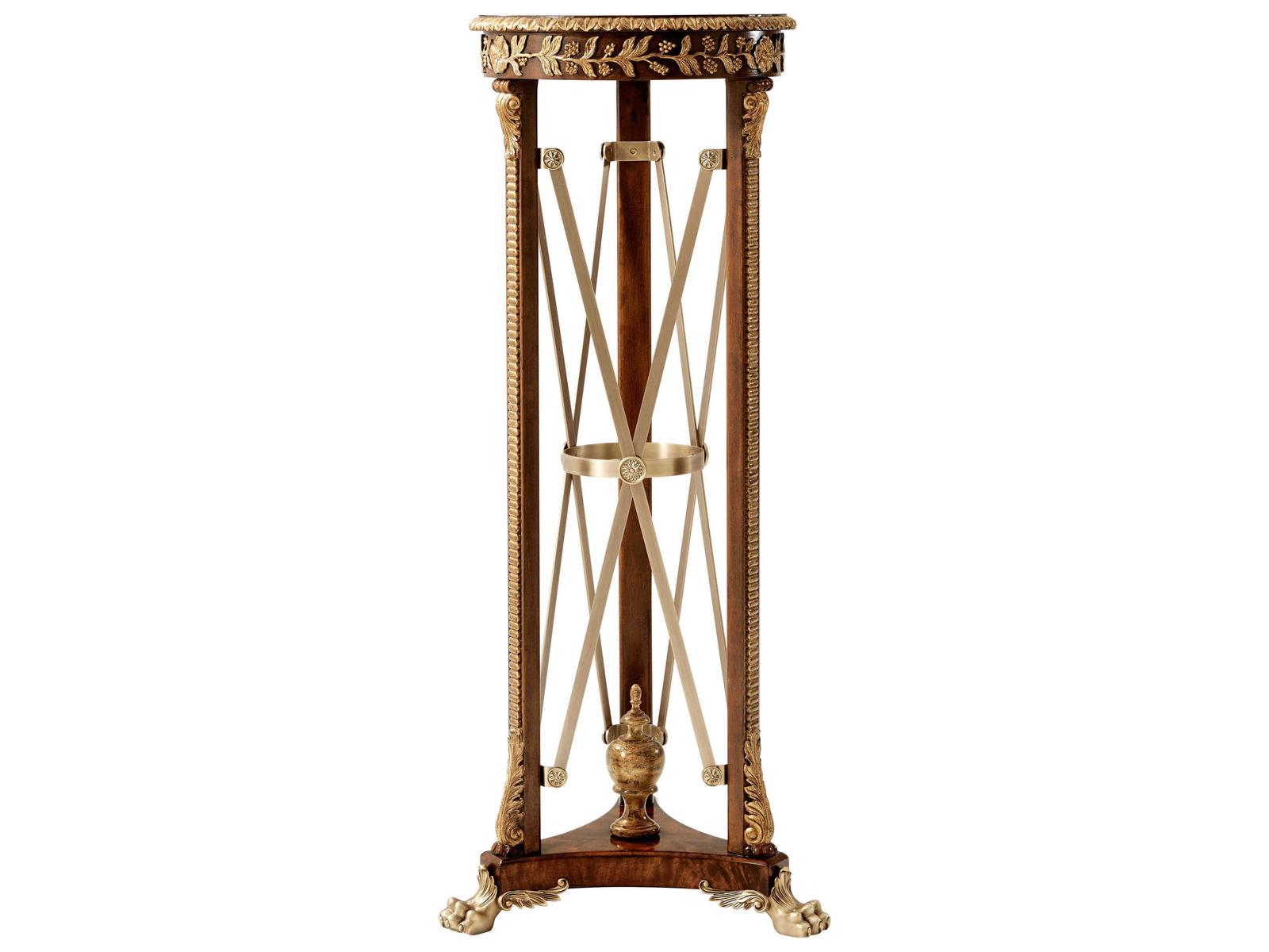Rep.li.ca Classical Torchere End Table in Italian Gold and Mahogany