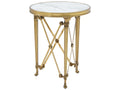 Spencer London Round Brass and Quartz End Table in White and Cannes Brass
