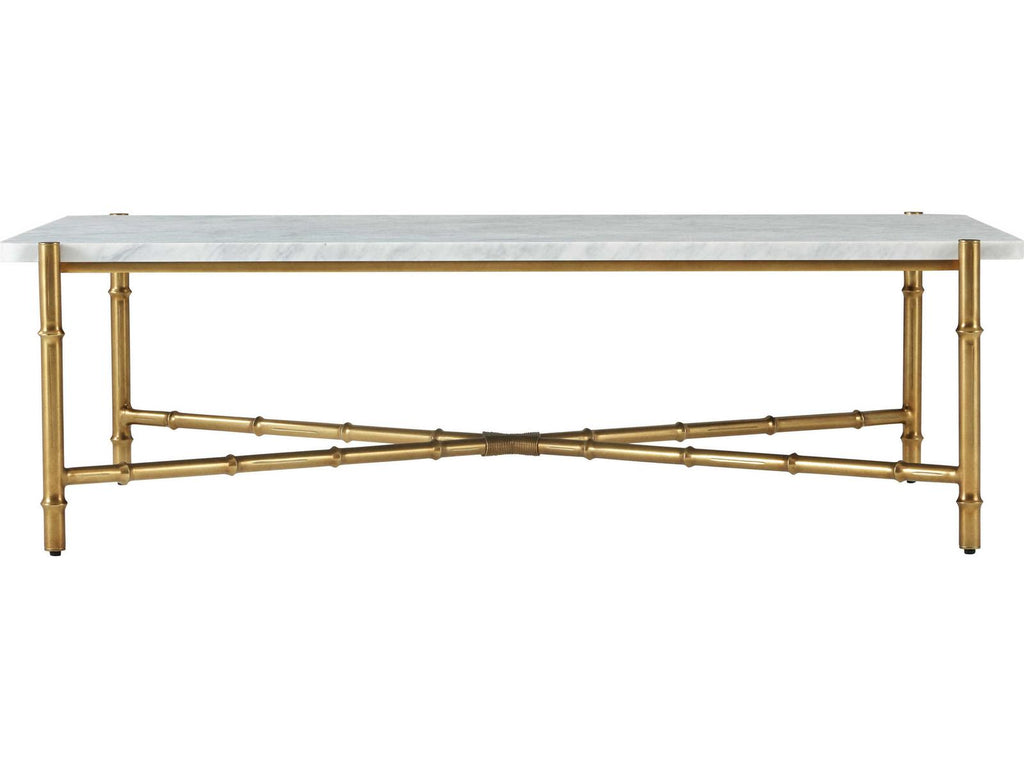 Kesden Rectangle Coffee Table White Marble and Satin Bronze