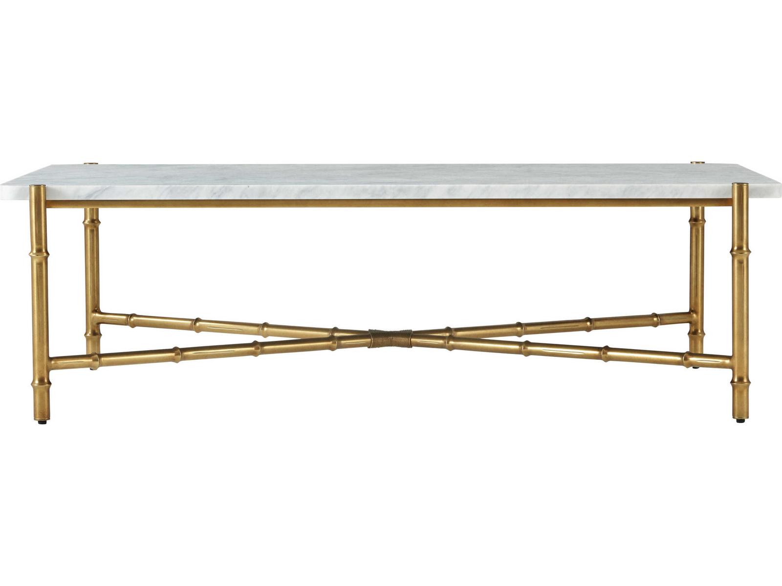 Kesden Rectangle Coffee Table White Marble and Satin Bronze