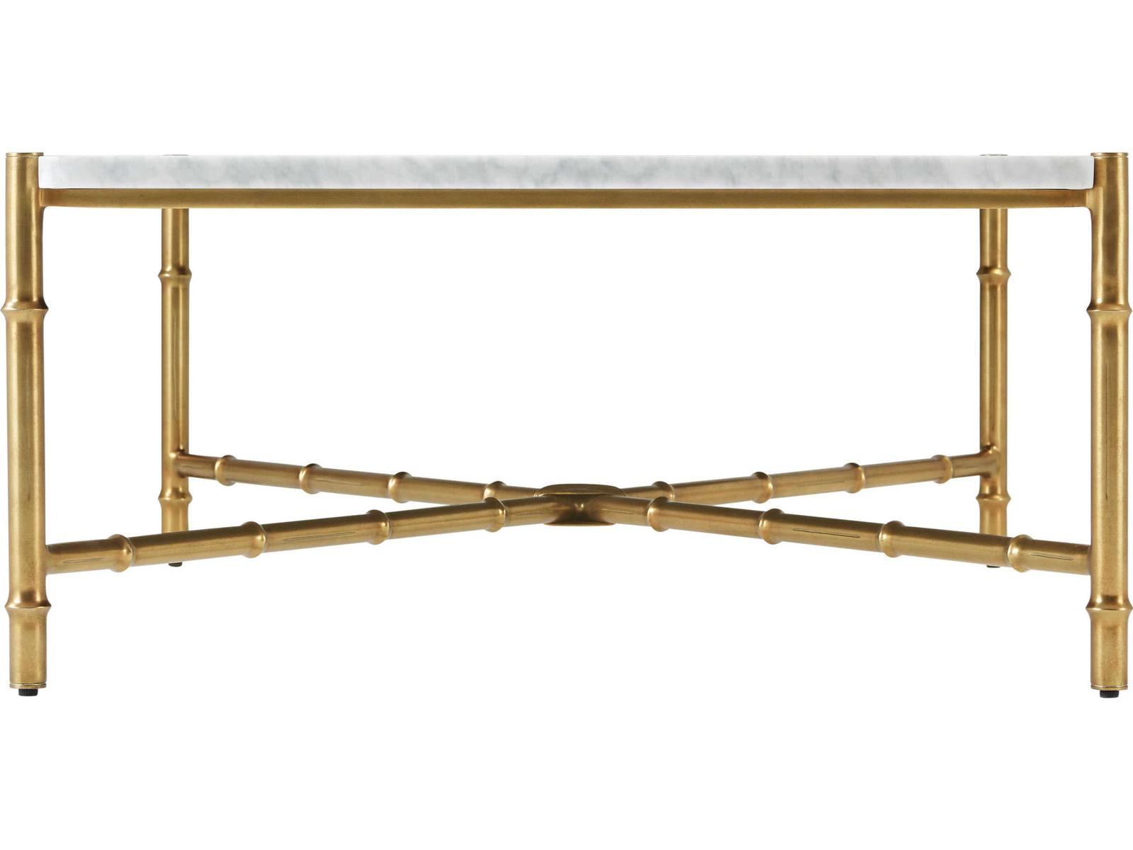 Kesden Rectangle Coffee Table White Marble and Satin Bronze