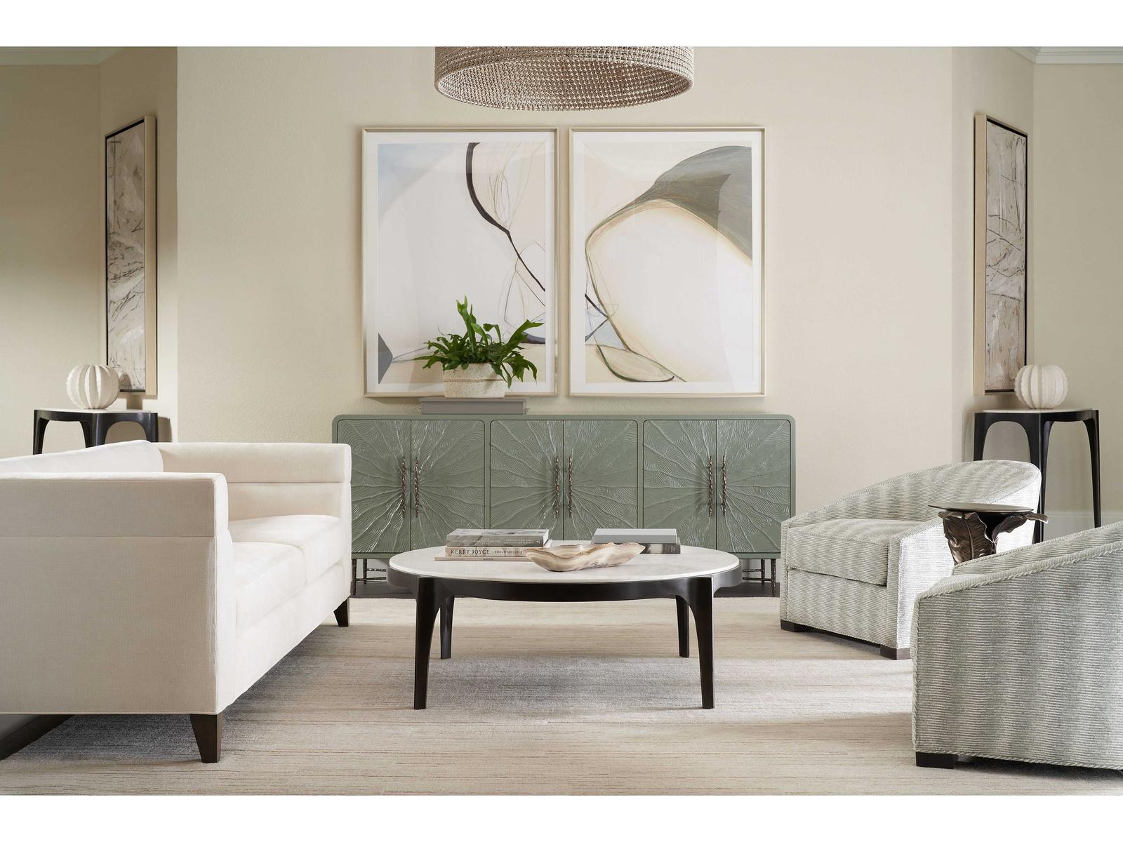 Rome Round Coffee Table in Romulus Finish with White Marble Top
