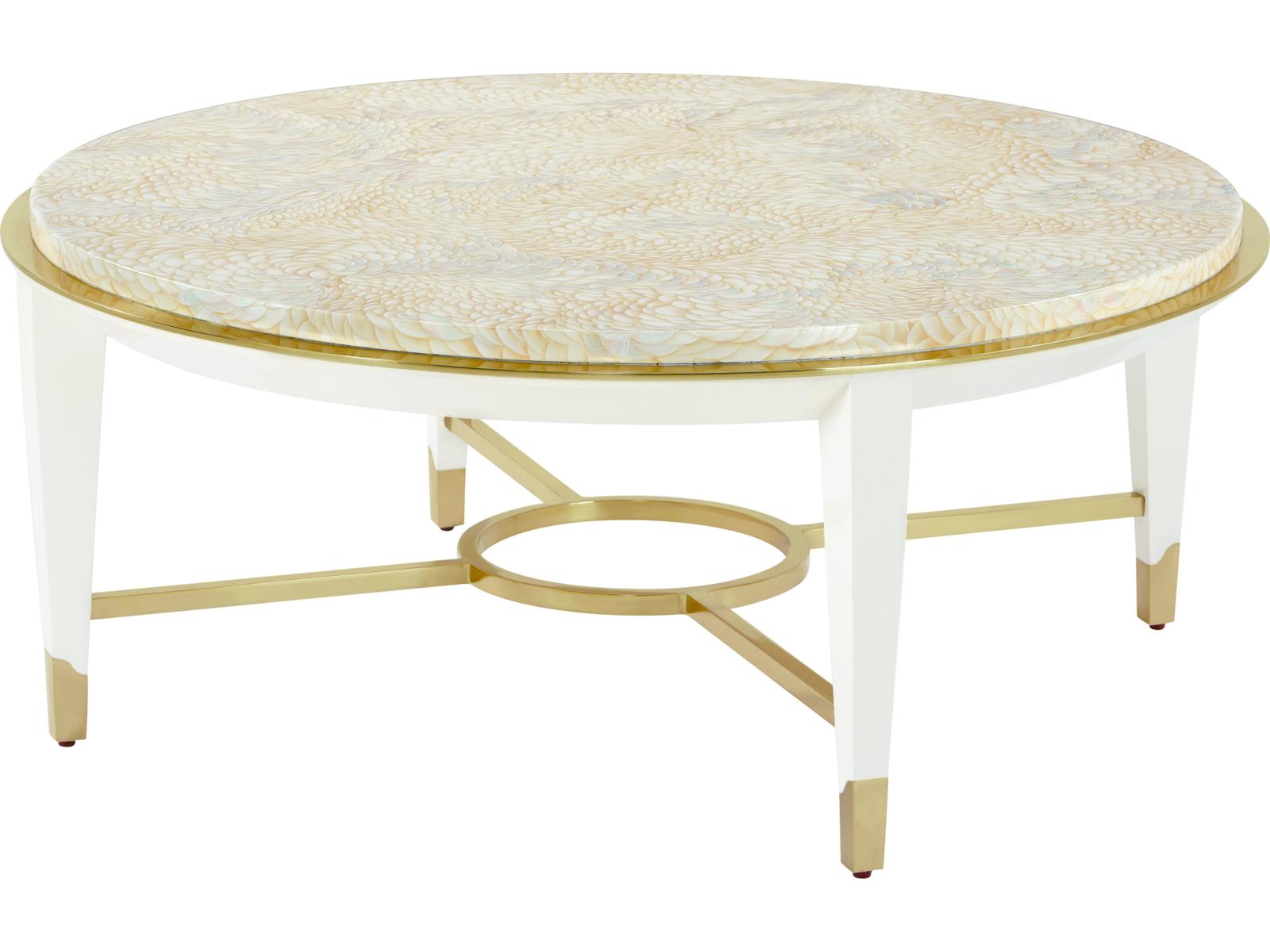 Judith Leiber Round Coffee Table in Polished Brass and Veneer