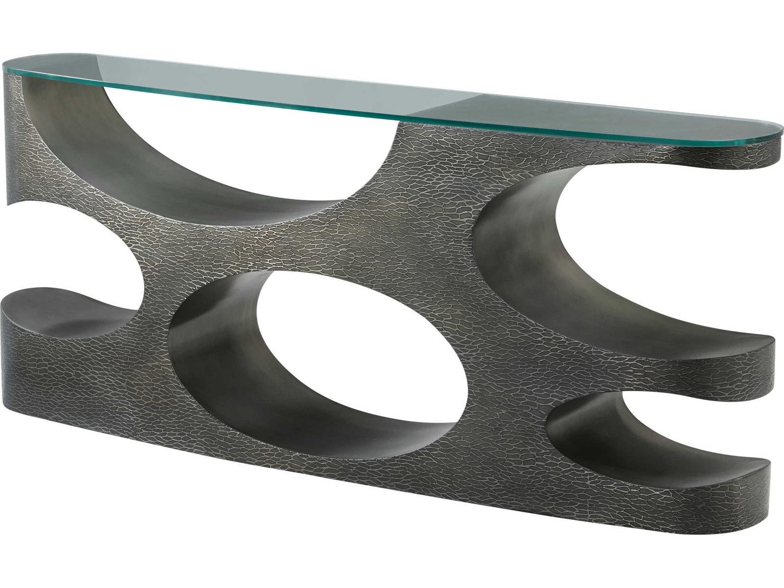 Essence Rectangle Glass Top Metal Console Table Volcanic Finish