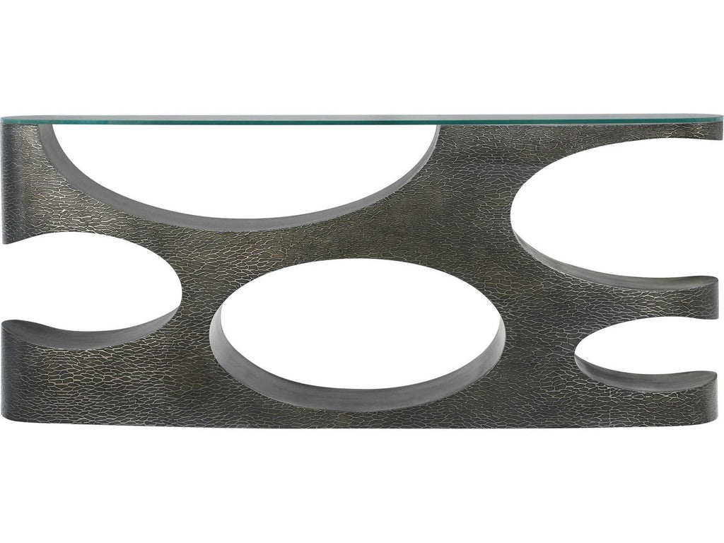 Essence Rectangle Glass Top Metal Console Table Volcanic Finish