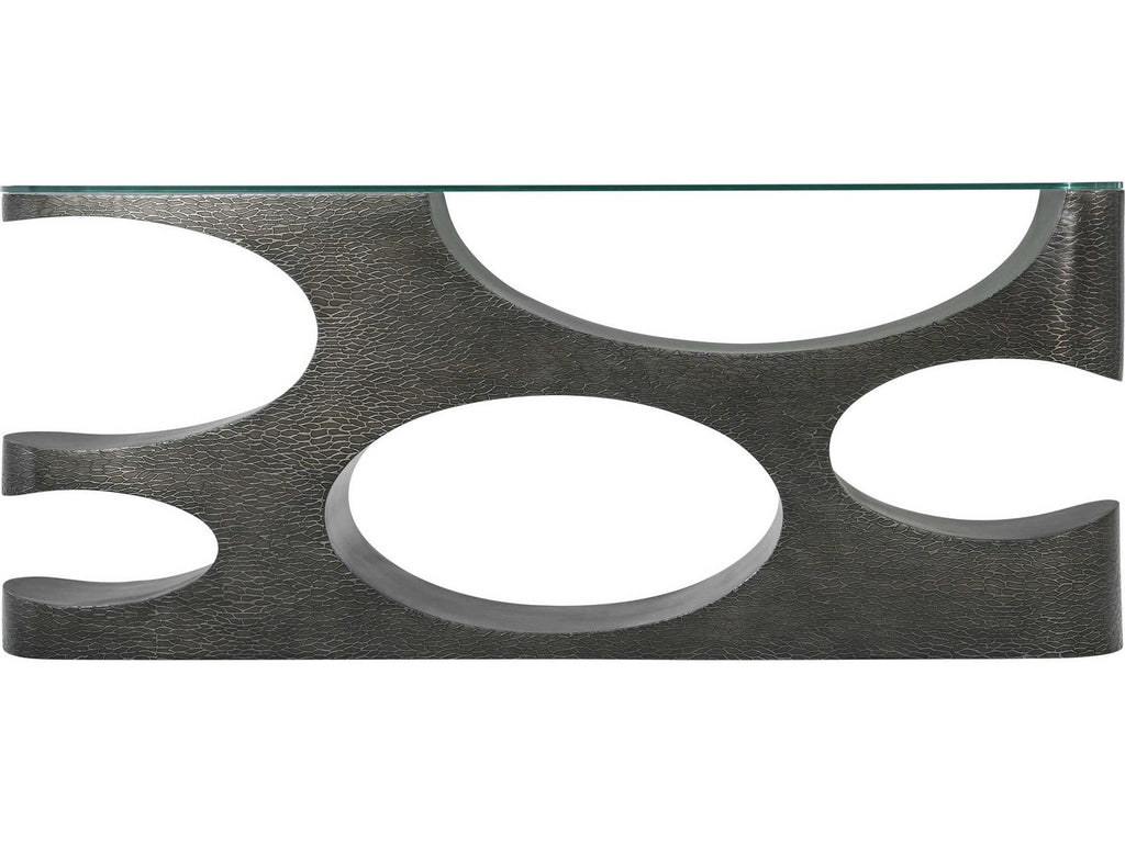Essence Rectangle Glass Top Metal Console Table Volcanic Finish