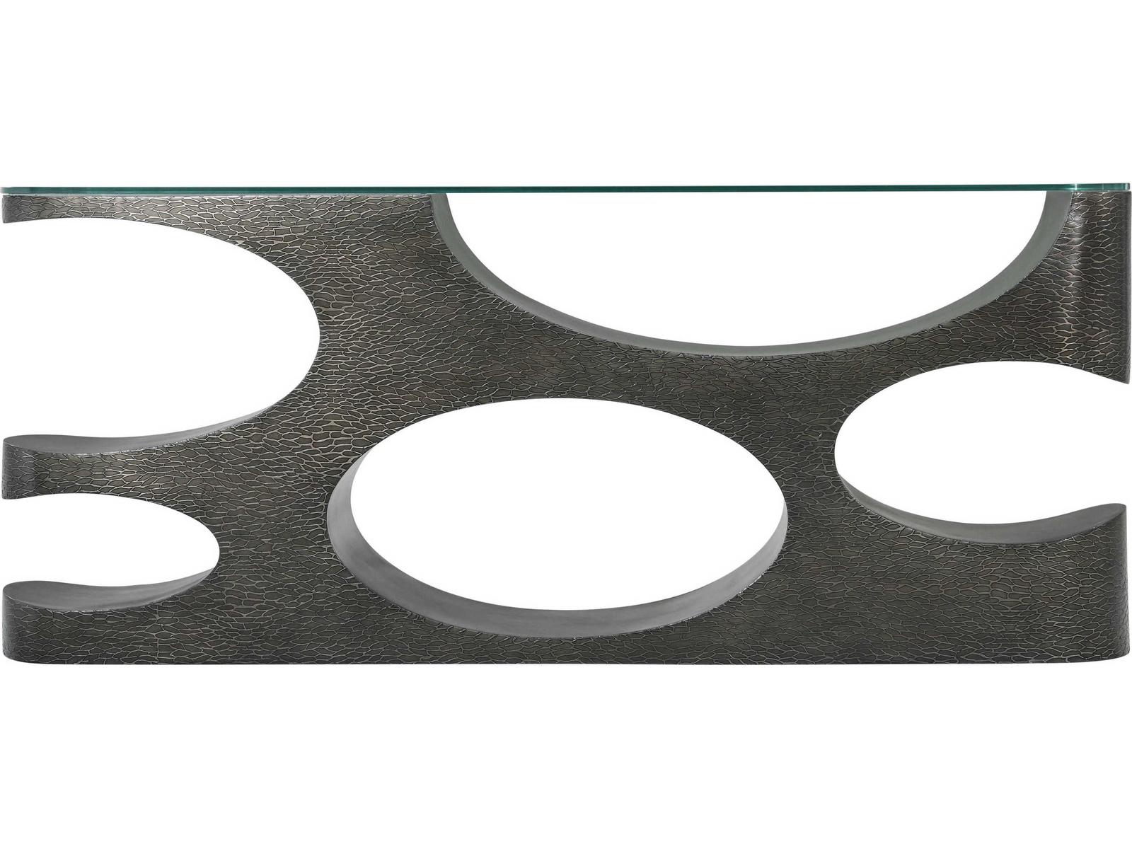 Essence Rectangle Glass Top Metal Console Table Volcanic Finish