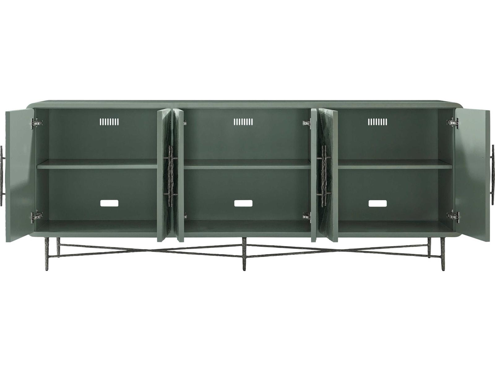 Essence Media Cabinet with Sunburst Pattern and Metal Base