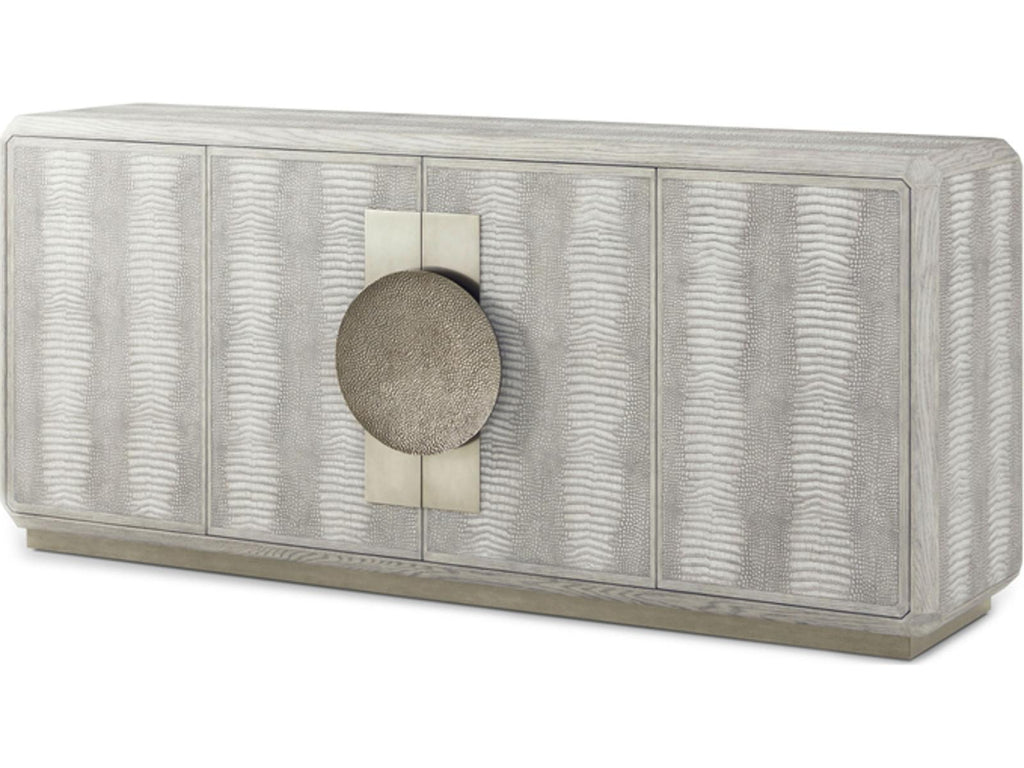 Spencer St. James Credenza with Crocodile Embossed Leather in Argento and Deep Brown Finish