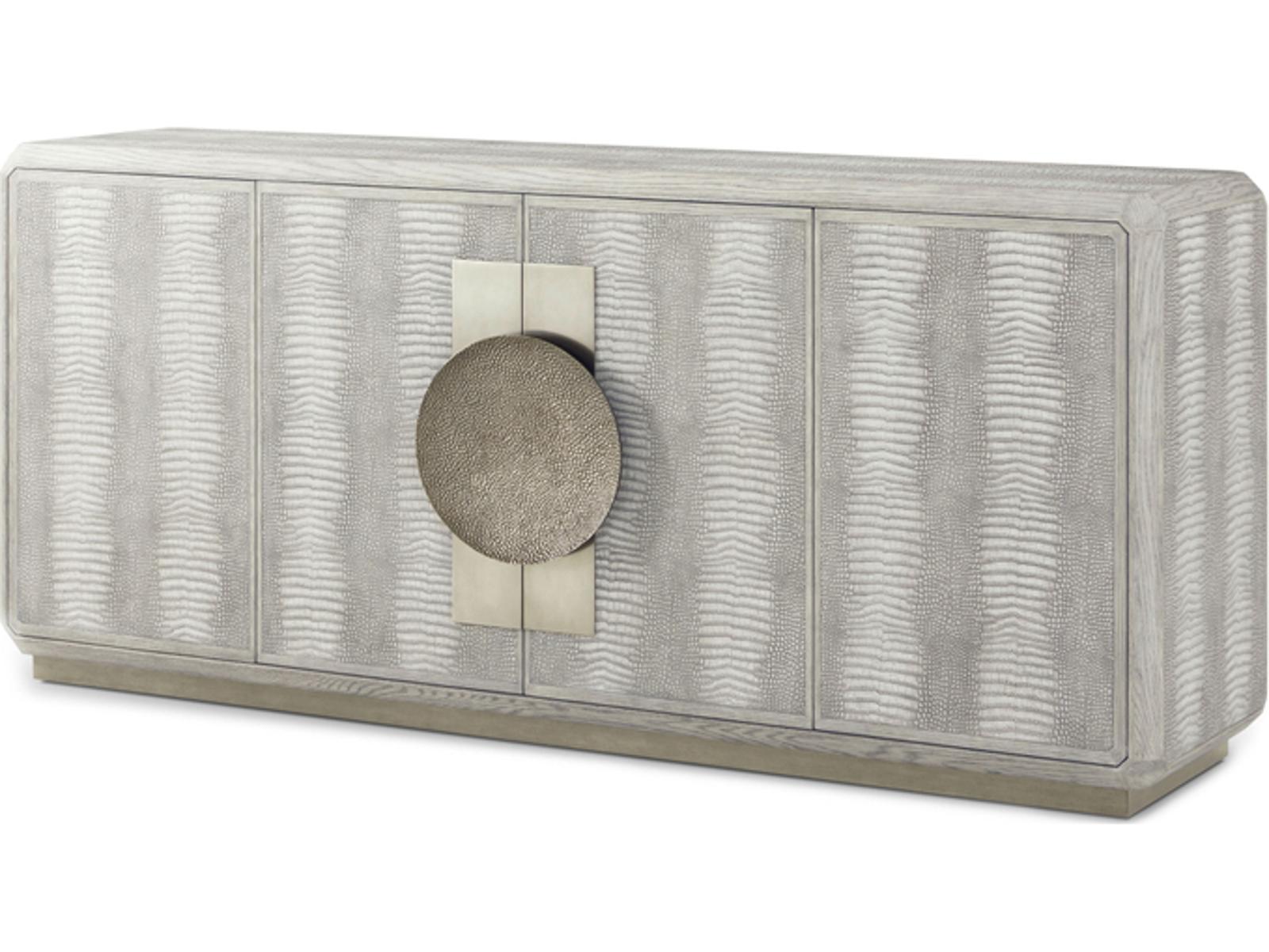 Spencer St. James Credenza with Crocodile Embossed Leather in Argento and Deep Brown Finish