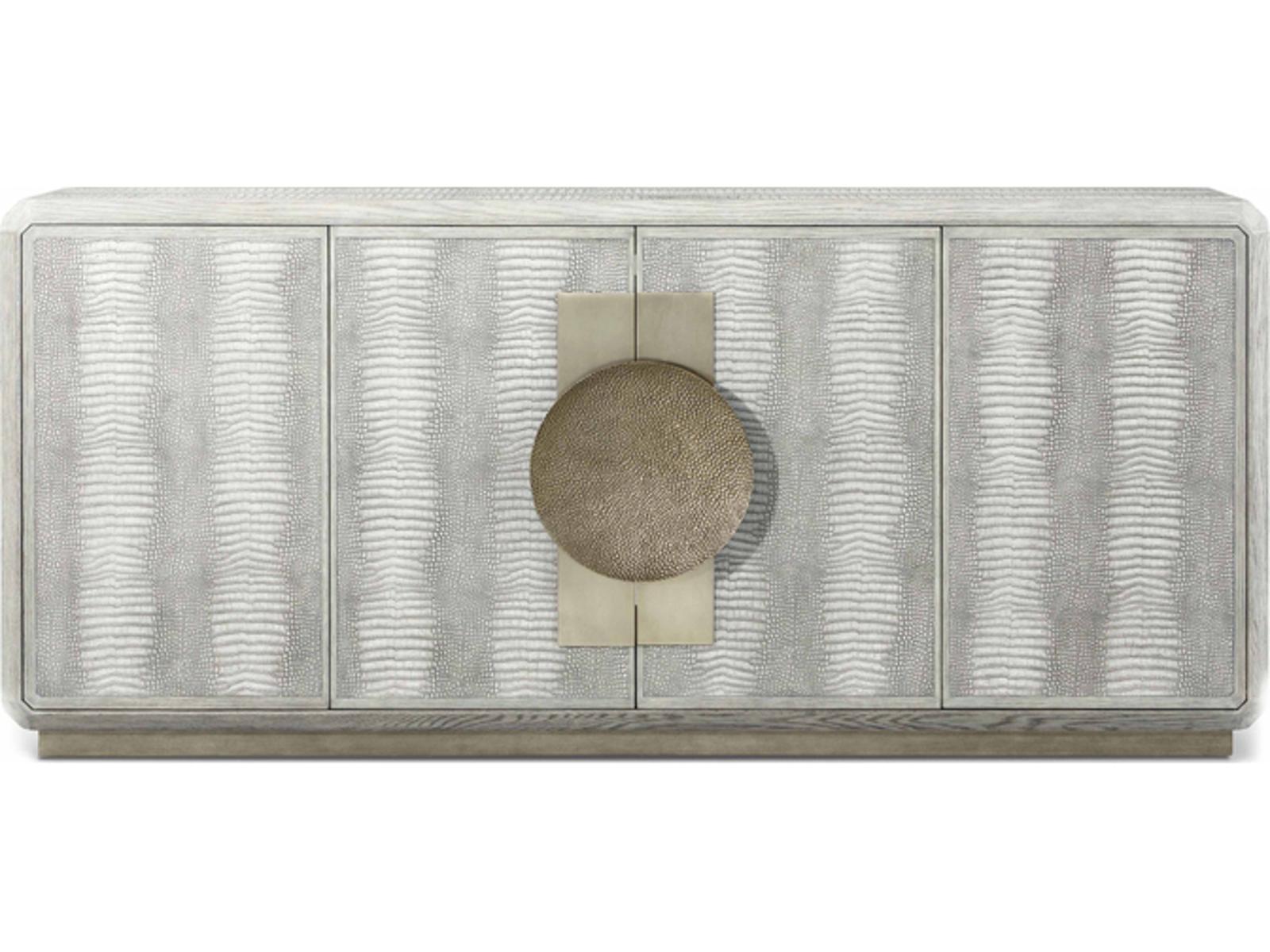 Spencer St. James Credenza with Crocodile Embossed Leather in Argento and Deep Brown Finish
