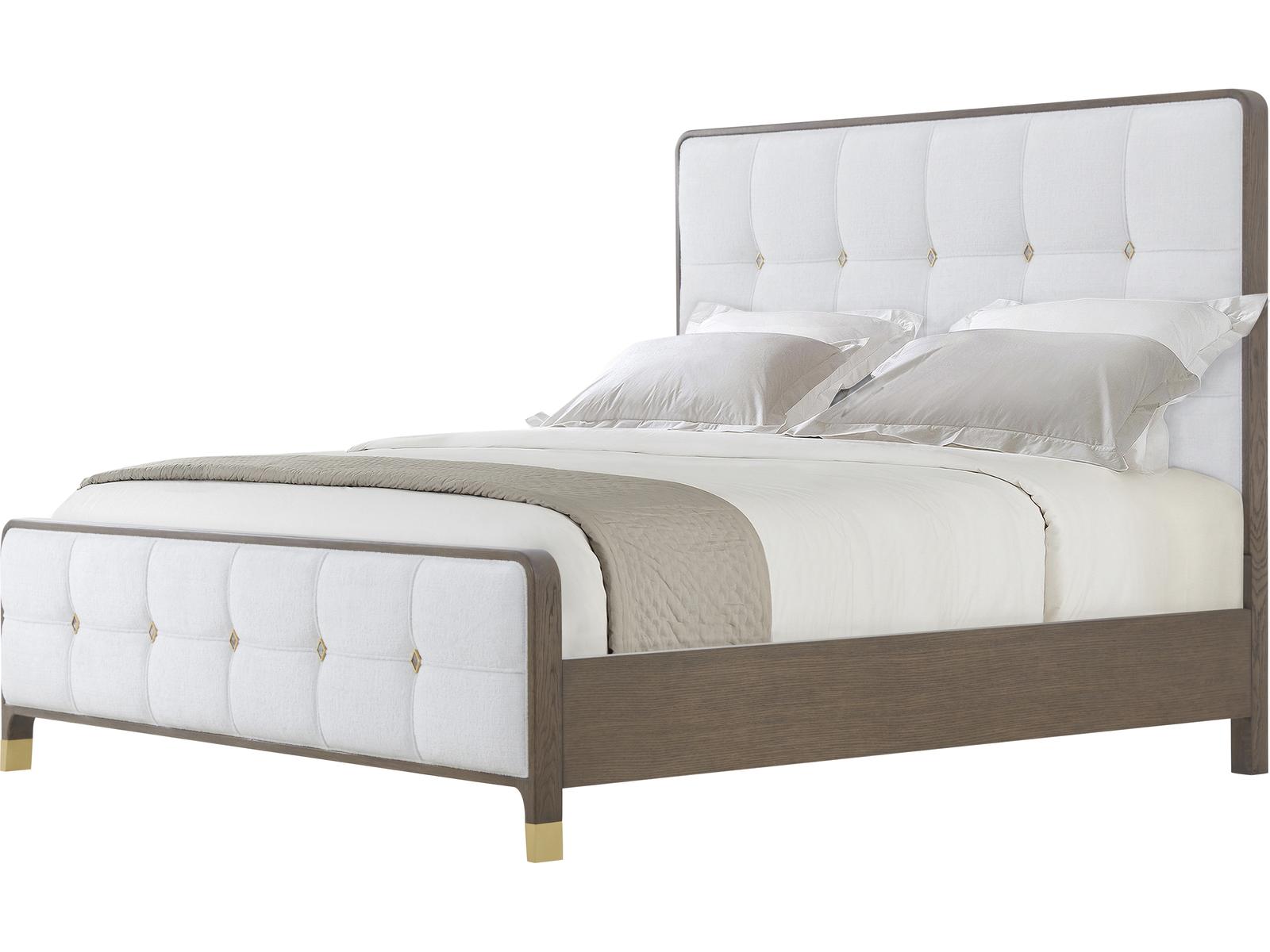 Judith Leiber Couture King Upholstered Panel Bed in White with Mink Finish