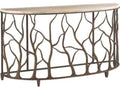 Bannister Garden Demilune Console Table in Travertine and Metal