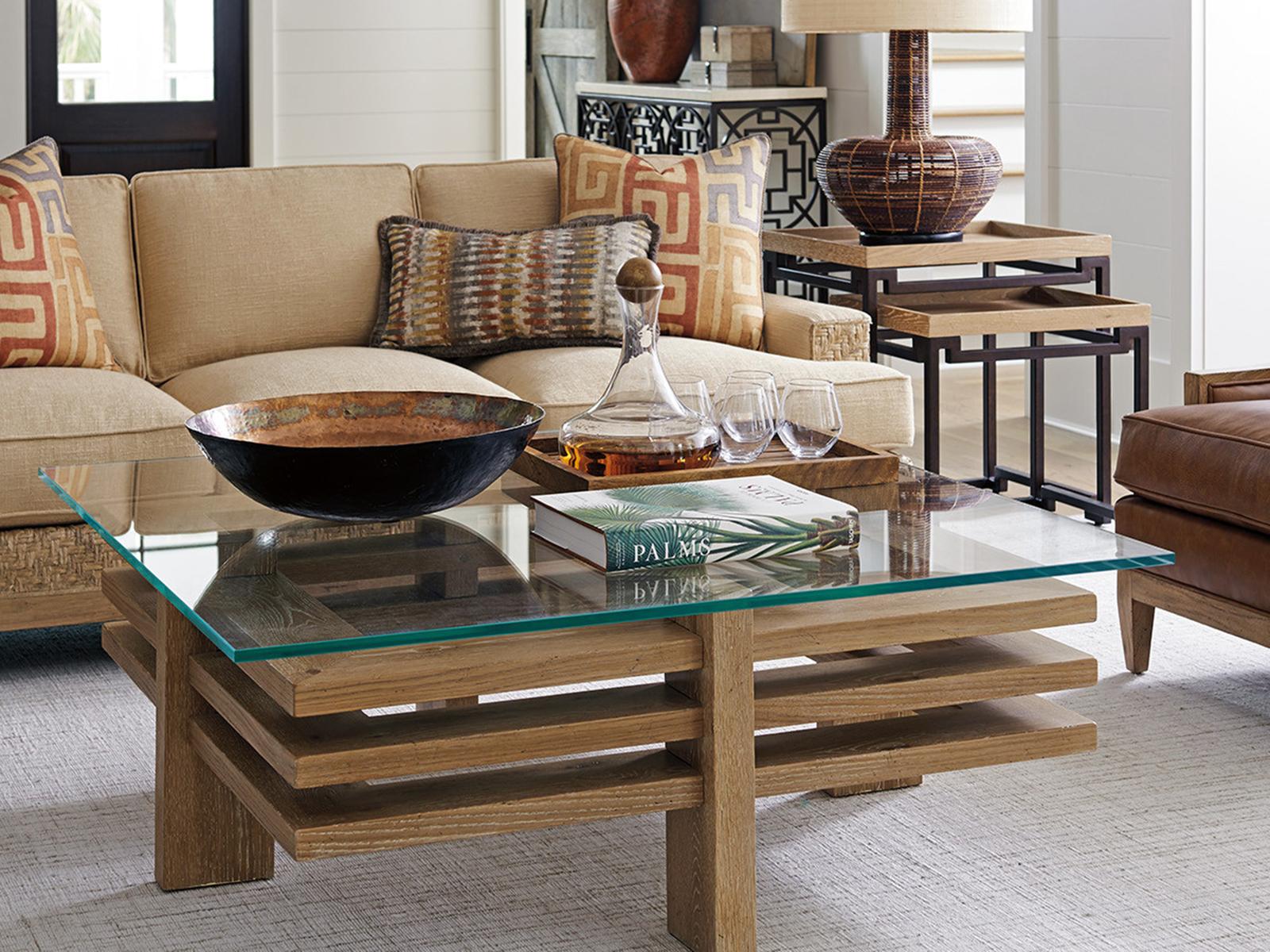 Calcutta Square Coffee Table Wood and Glass