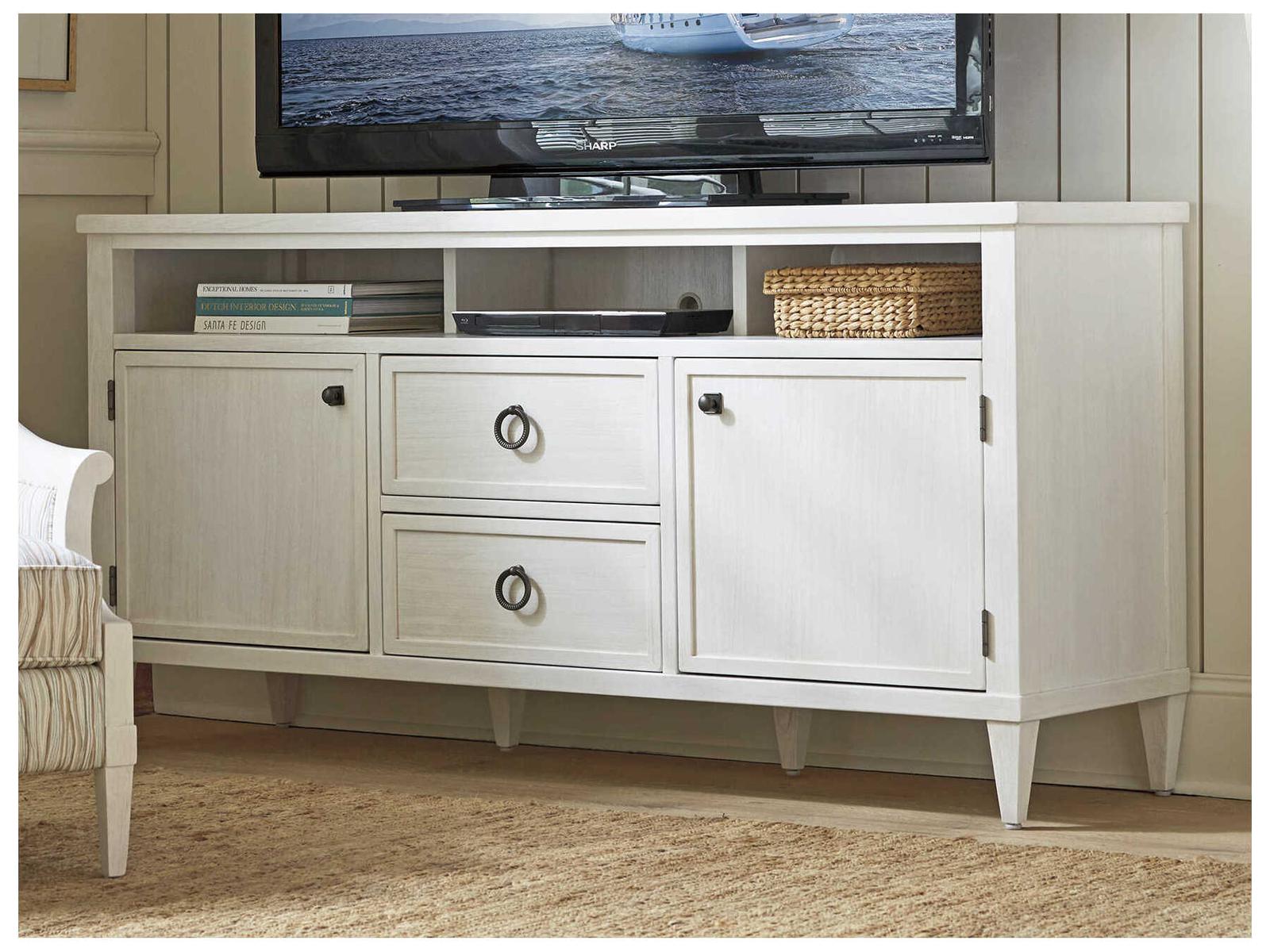 Ocean Breeze Dockside Media Console with Sound Bar Storage in Shell White