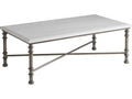 Ocean Breeze Flagler Rectangular Coffee Table in White Marble and Pewter